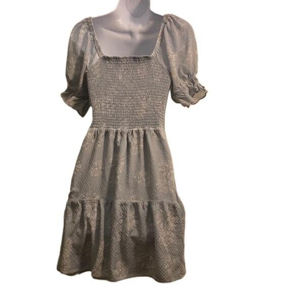 Madewell Gray Smocked Fabric Mini Dress, Size 8 - Picture 6 of 6